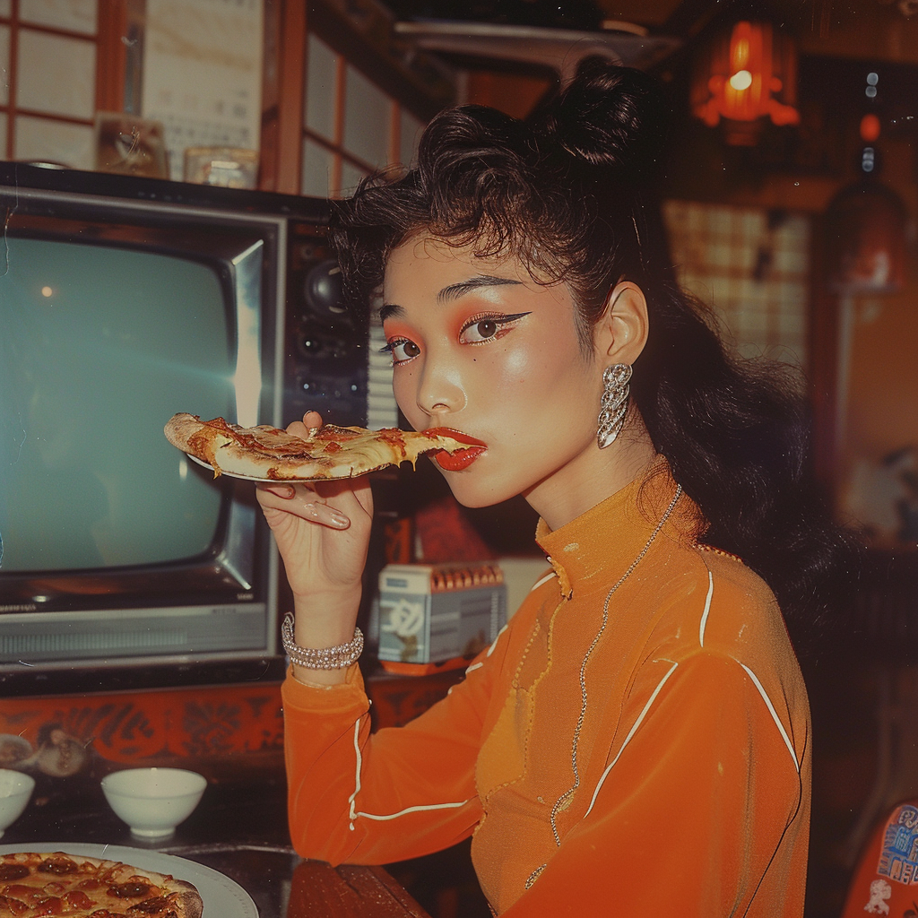 Chinese woman pizza TV 1980s