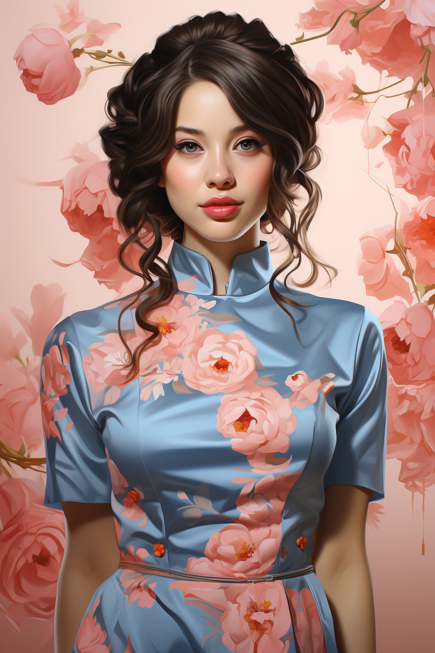 Elegant Chinese woman in traditional modern qipao dress