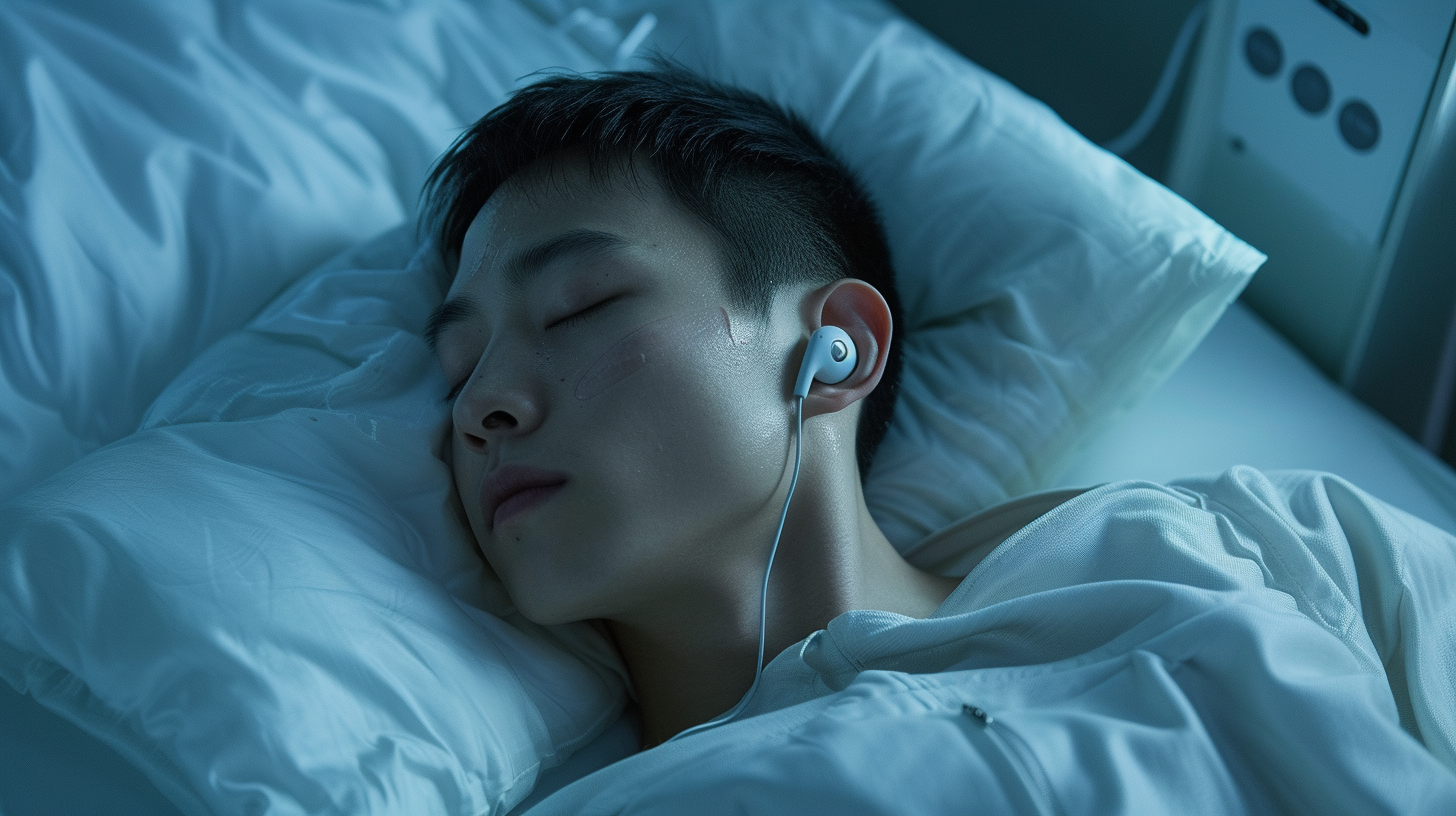 Chinese young man with earring-shaped tech device