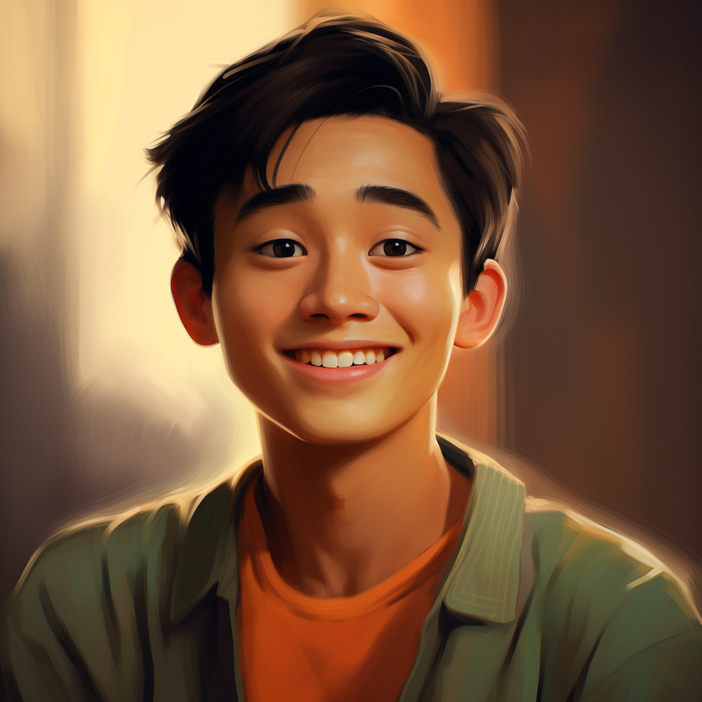 Chinese young man smiling in Pixar style