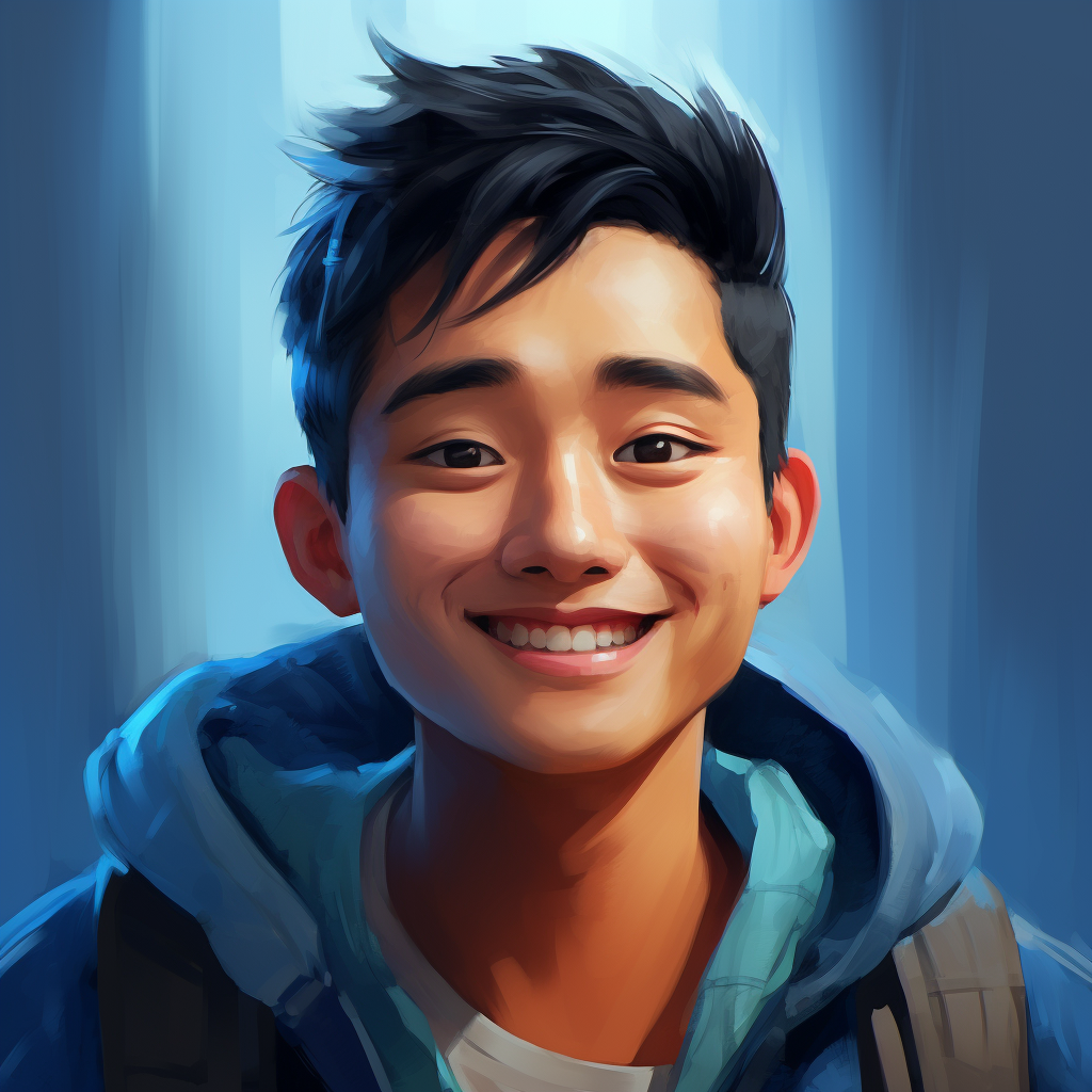 Chinese young man with a blue smile