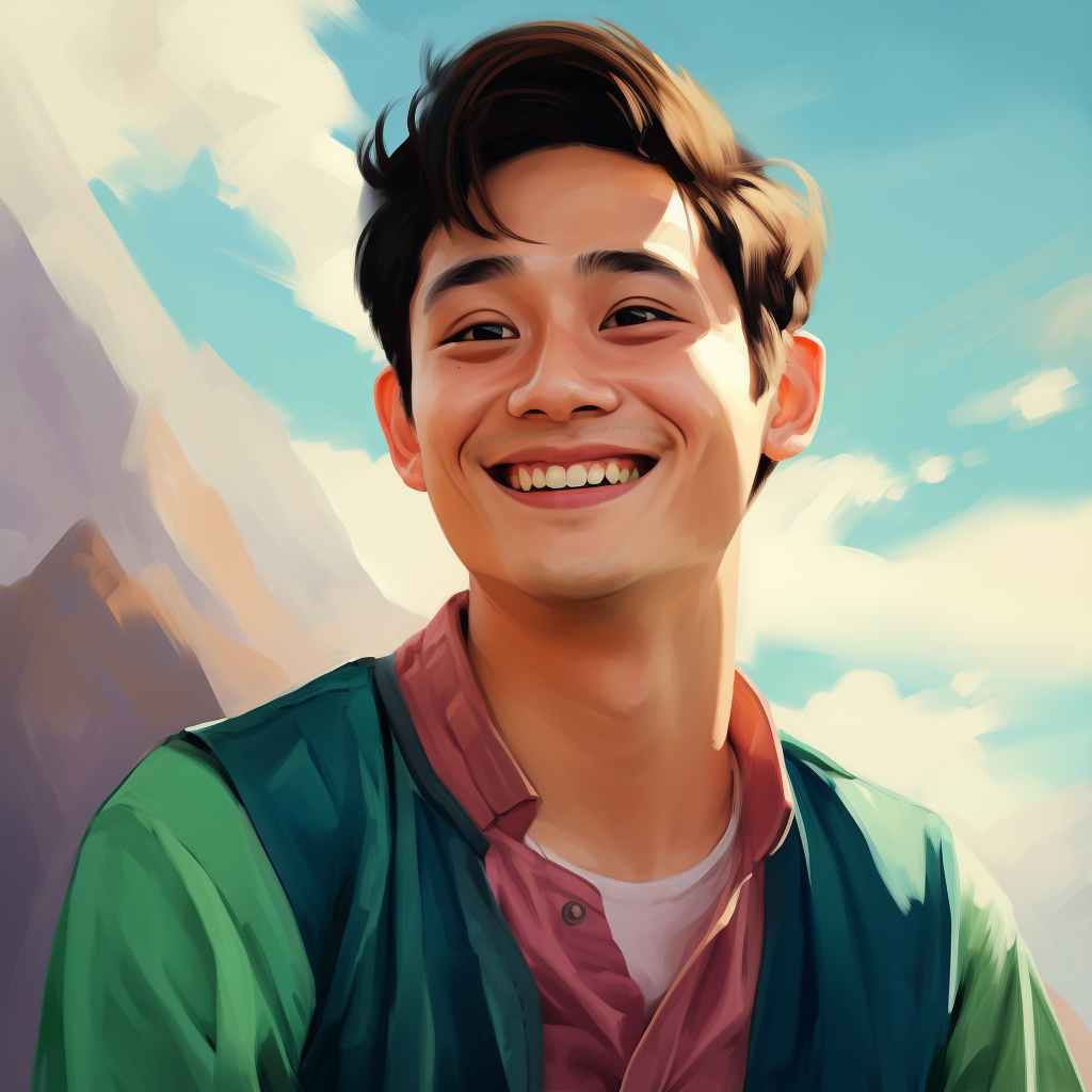 Smiling Chinese Young Man in Pixar Style