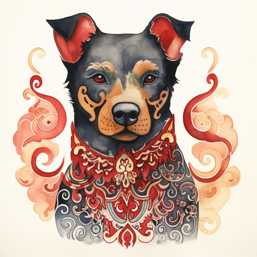 Colorful Chinese Zodiac Dog Watercolour Illustration