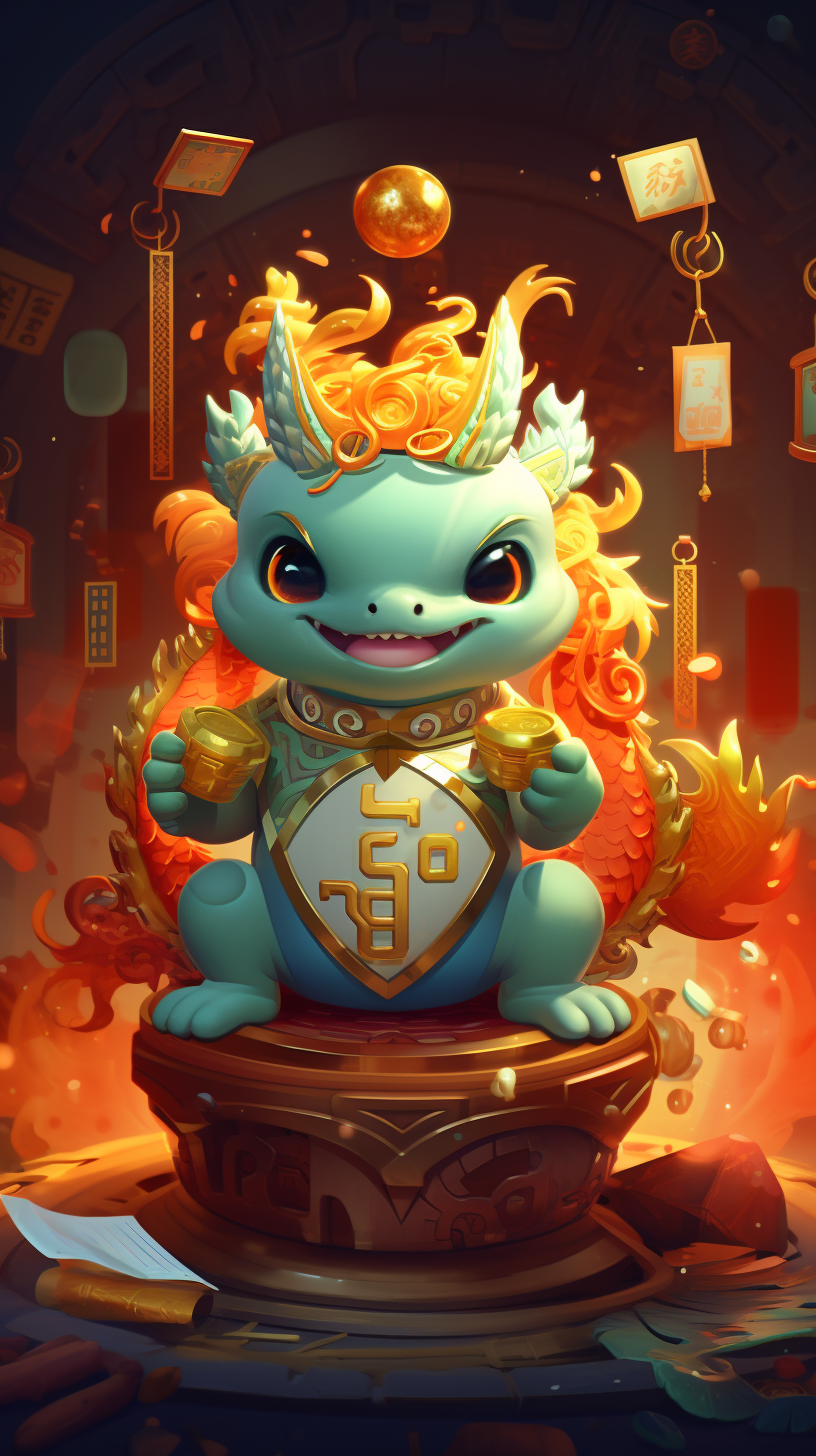 Chinese dragon holding internet symbols