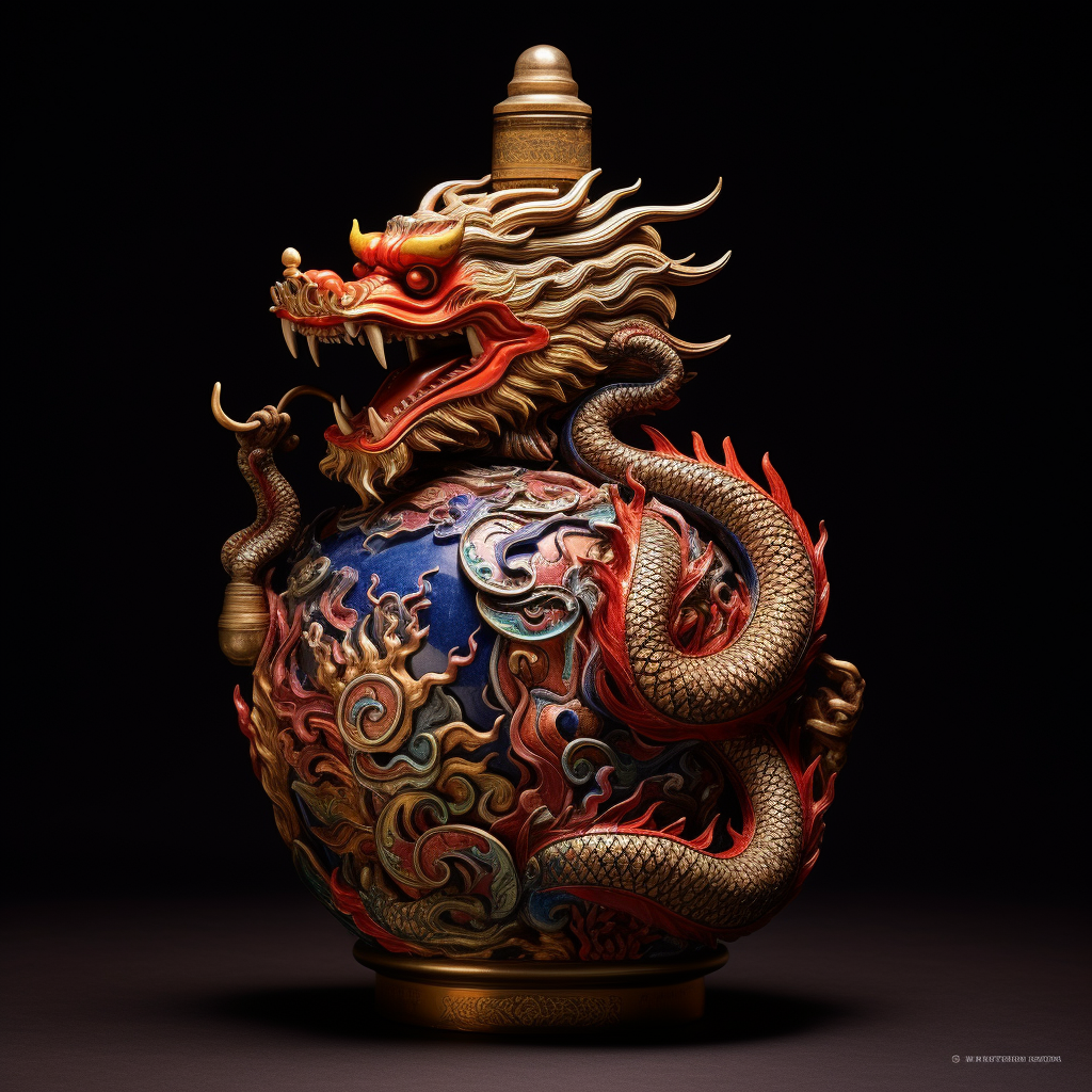 Chinese Dragon Logo with Wine Jar