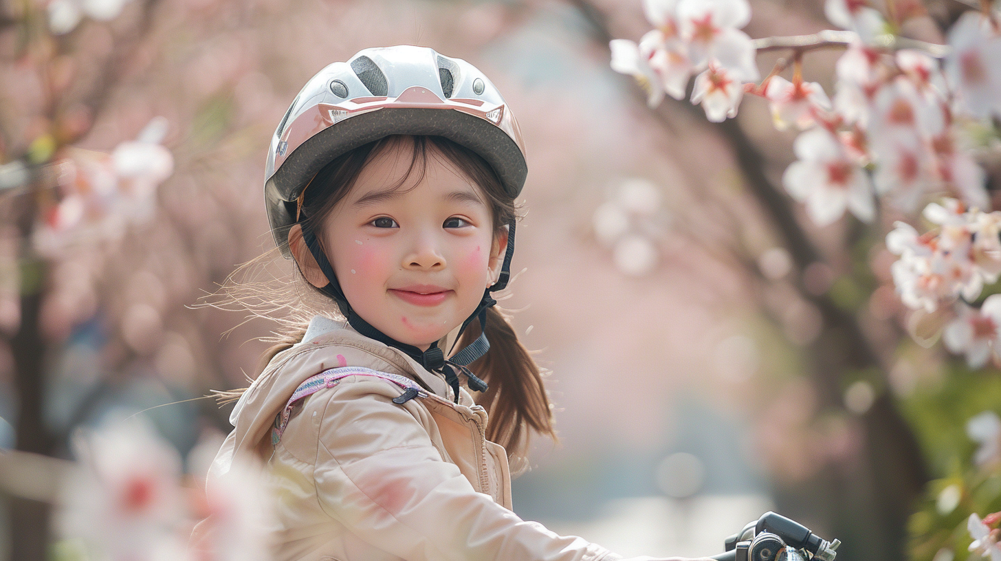 4-year-old Chinese girl riding bicycle in park