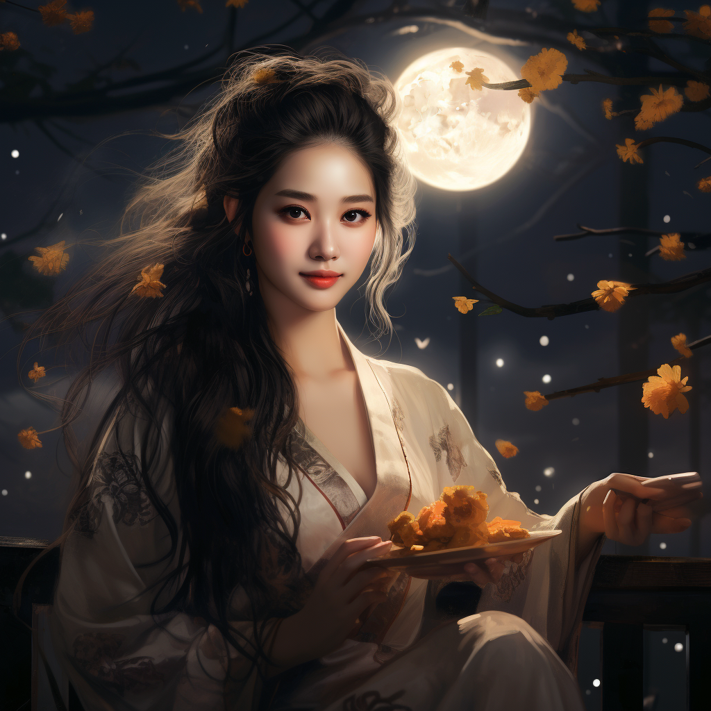 Smiling Chinese Girl Holding Mooncake