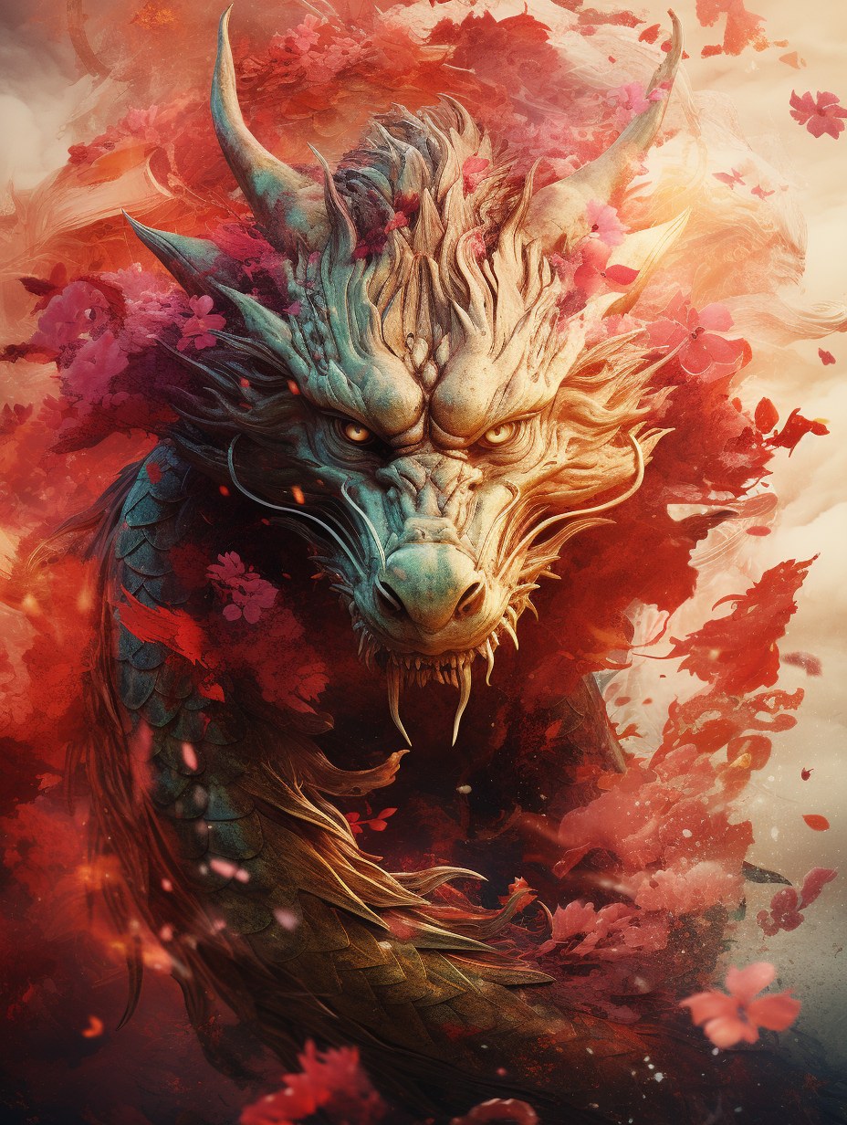 Dragon movie poster in red and gold colors