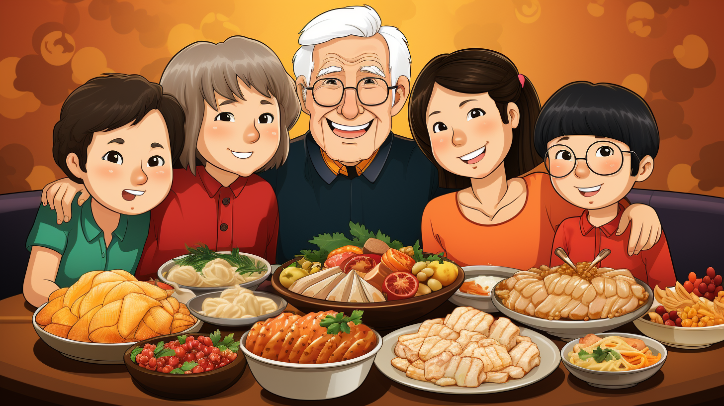 Chinese New Year Family Dinner Cartoon