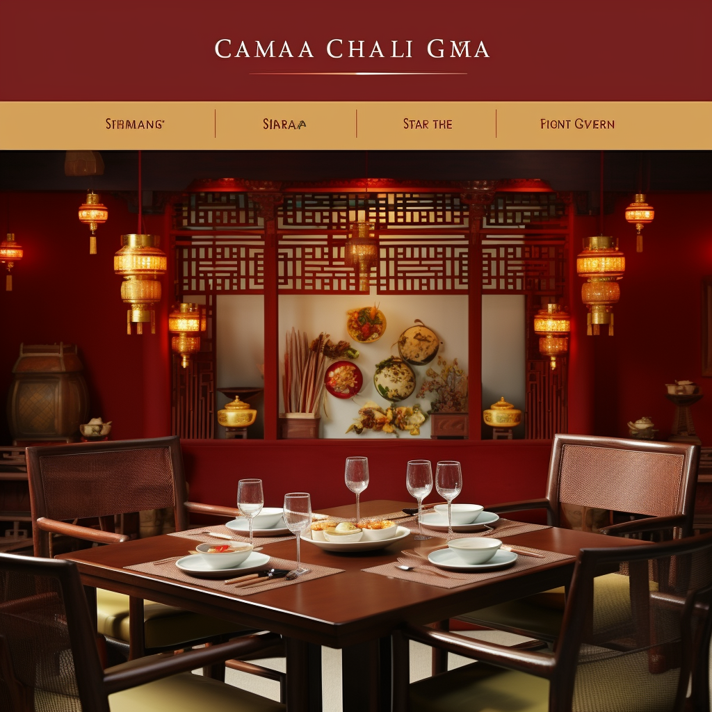 Energetic Chinese restaurant with crimson and gold color scheme