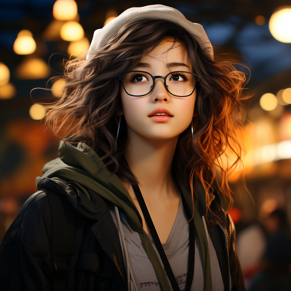 Chinese woman hipster in Pixar style