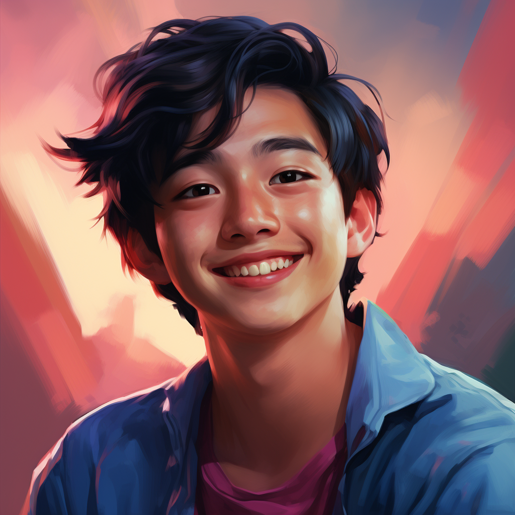 Smiling Chinese Young Man in Pixar Style