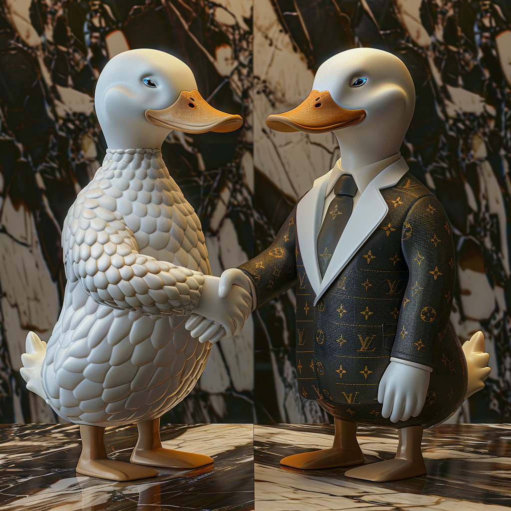 Chiseled Duck in Business Suit Meeting Elon Musk