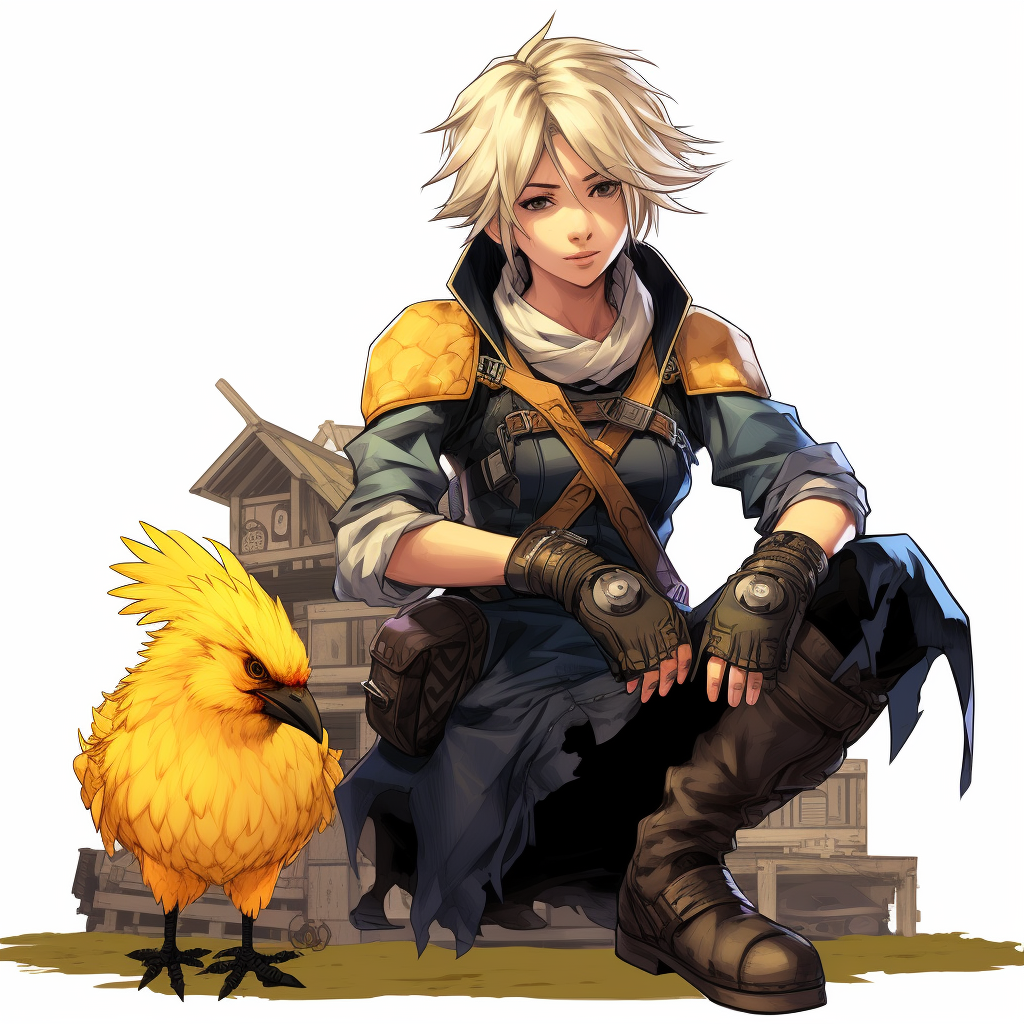 Chocobo trainer and her companion in comic book style