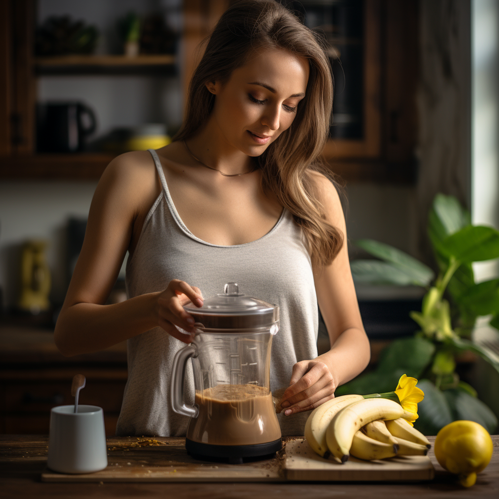 Woman making a chocolate banana smoothie