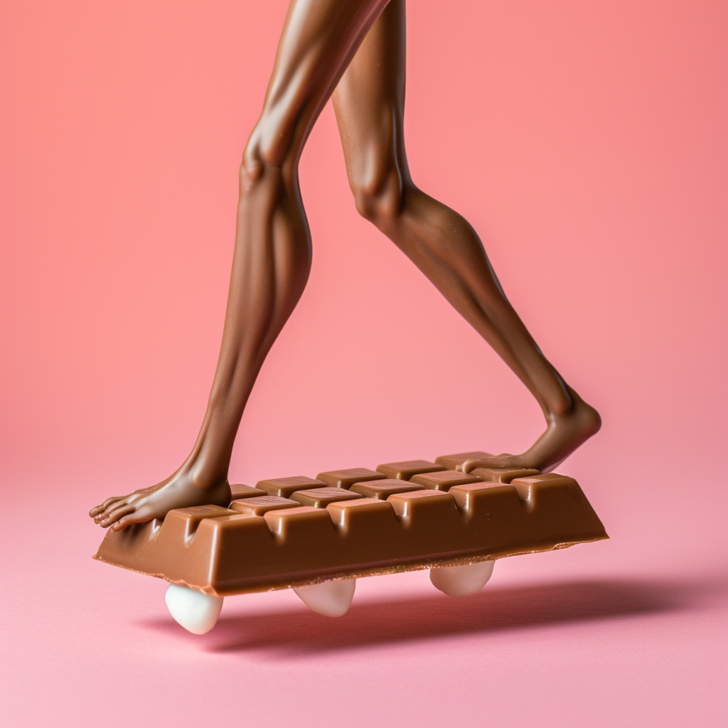 Running chocolate bar with legs