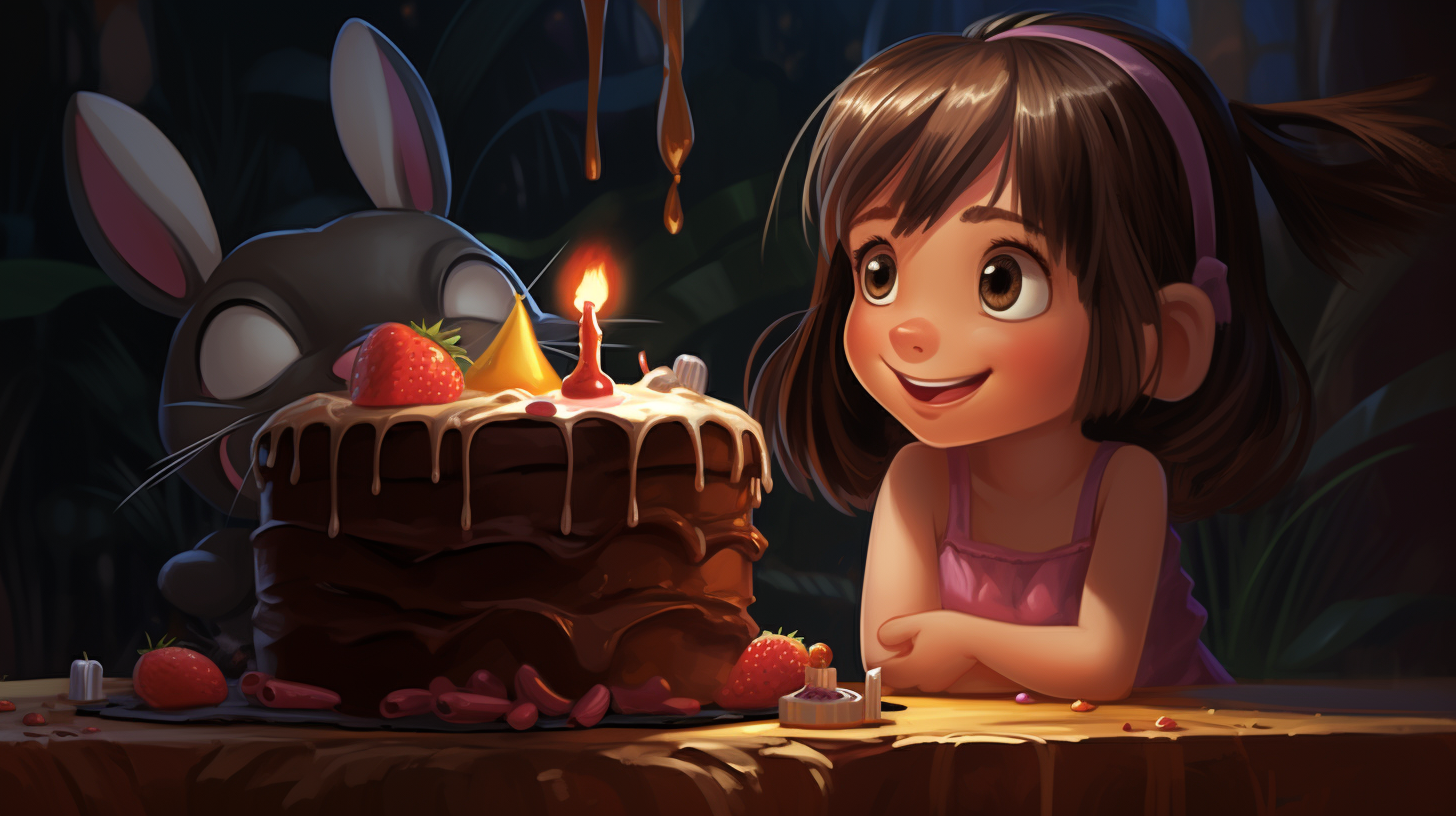 Little girl enjoying a chocolate cake