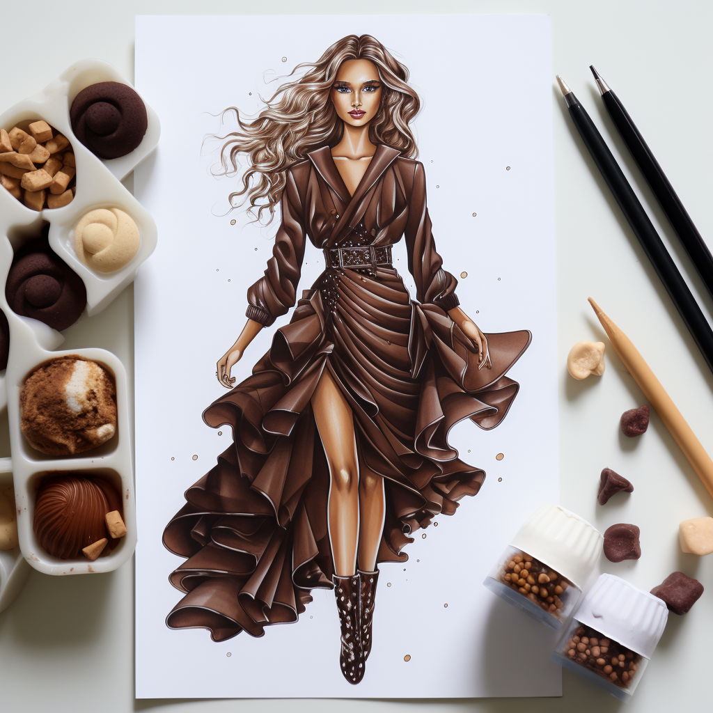 Chocolate candy fashion look sketch