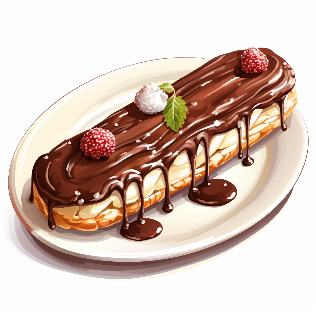 Chocolate Eclair Dish with Watercolor Style