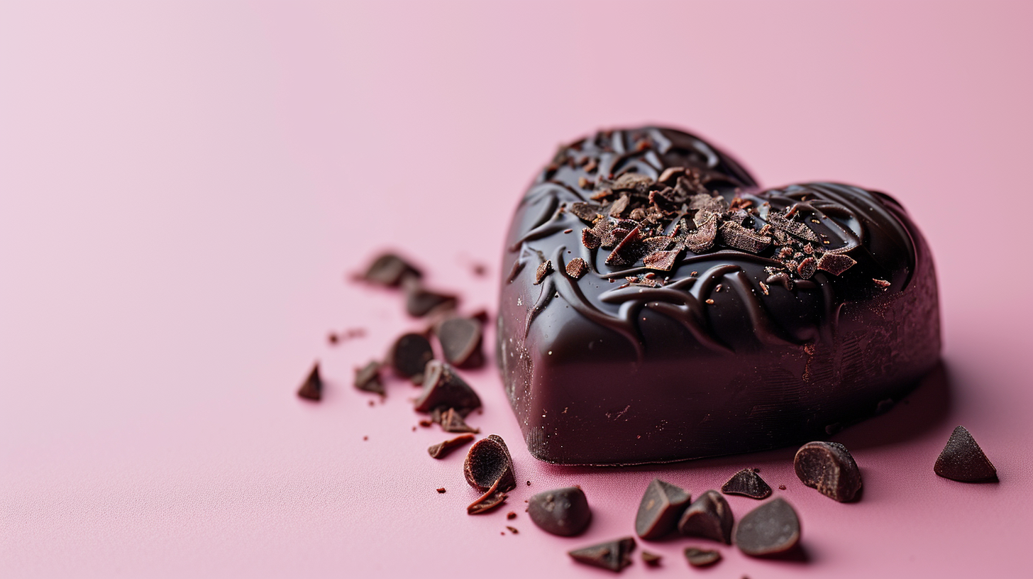 Chocolate heart mockup on gradient background