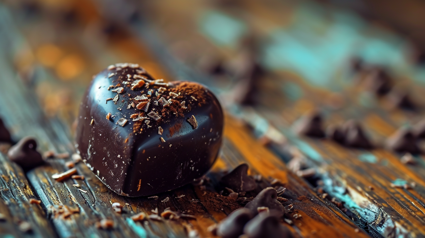 Tempting Chocolate Heart on Wooden Table