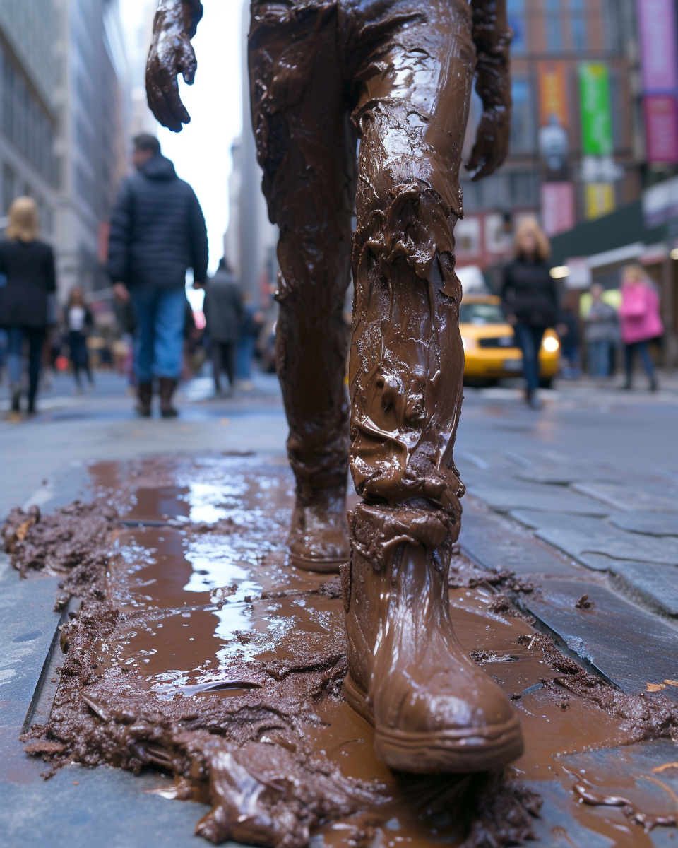 Chocolate Man Walking in New York