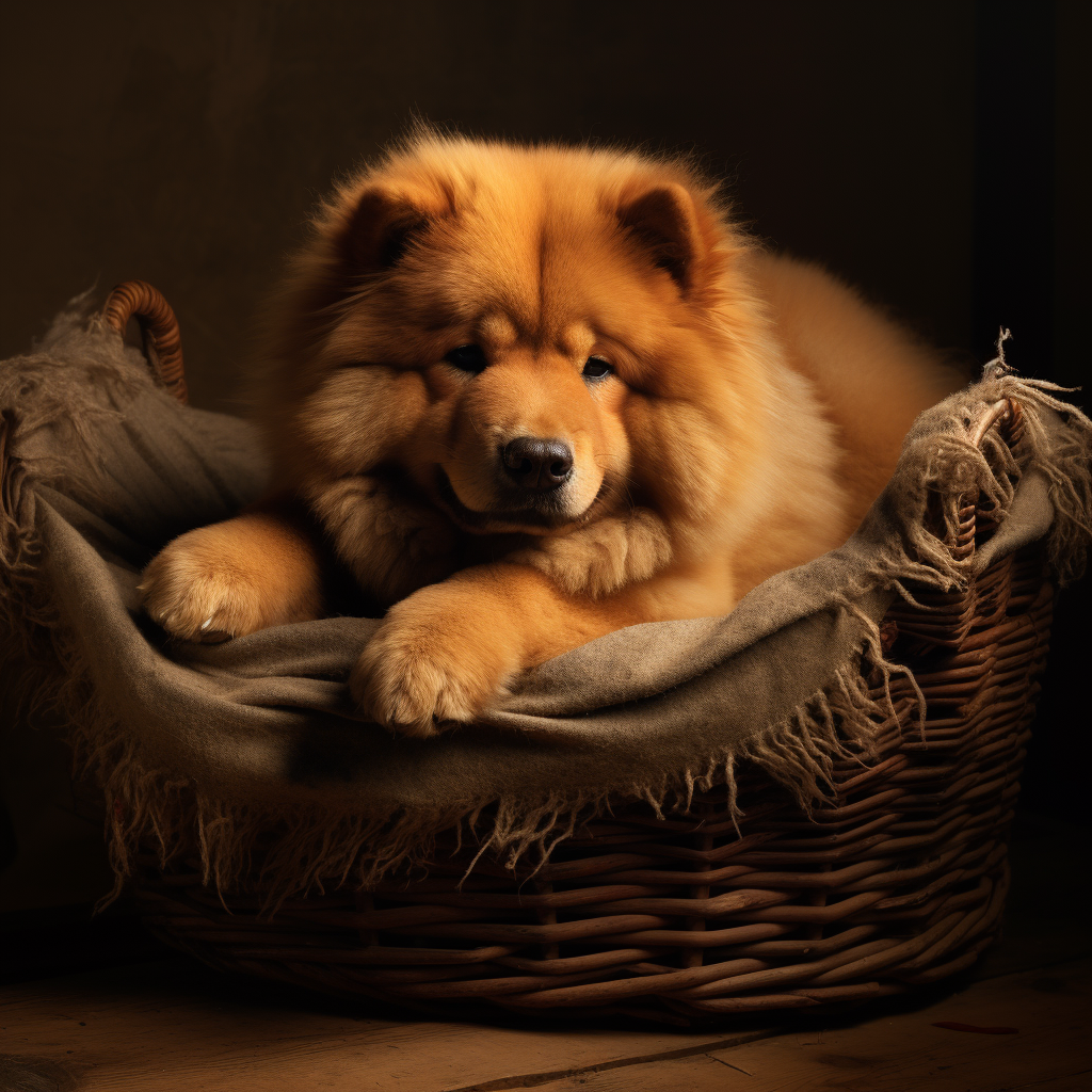 Cute Chow Chow Puppy in Cradle