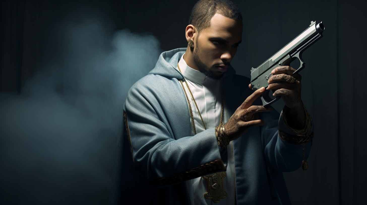 Chris Brown praying with revolver