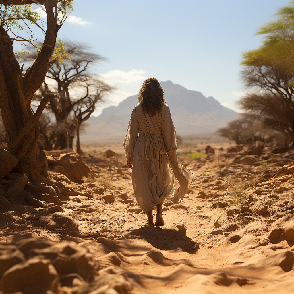 Christ in Linen Robes Walking in the Desert