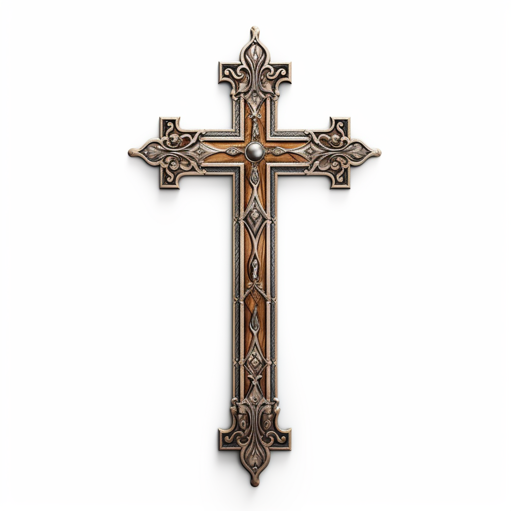 Wooden Christian Cross with Metal Details