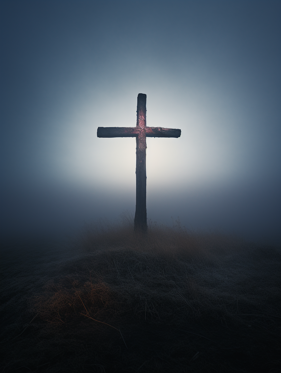 Detailed Cross in Foggy Sky