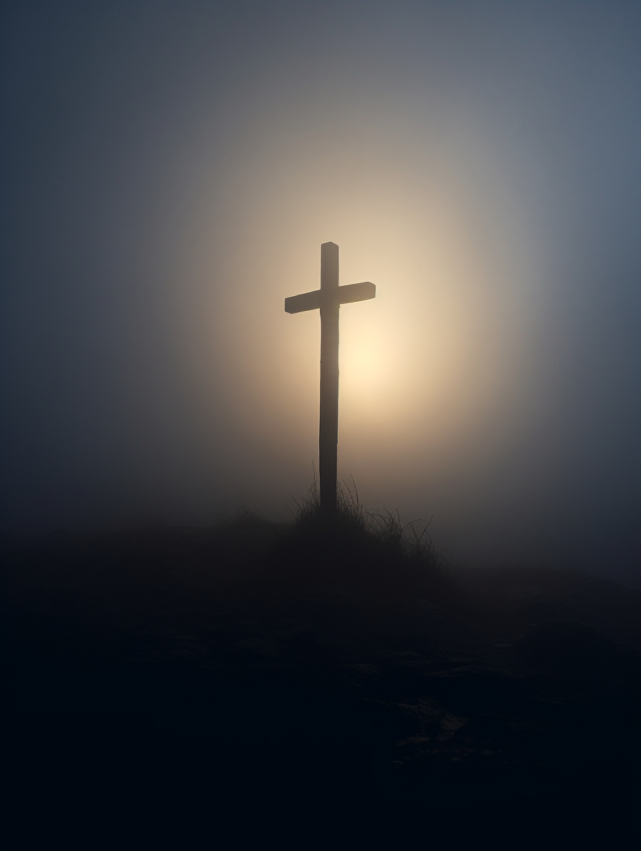 Detailed Christic Cross in Foggy Sky