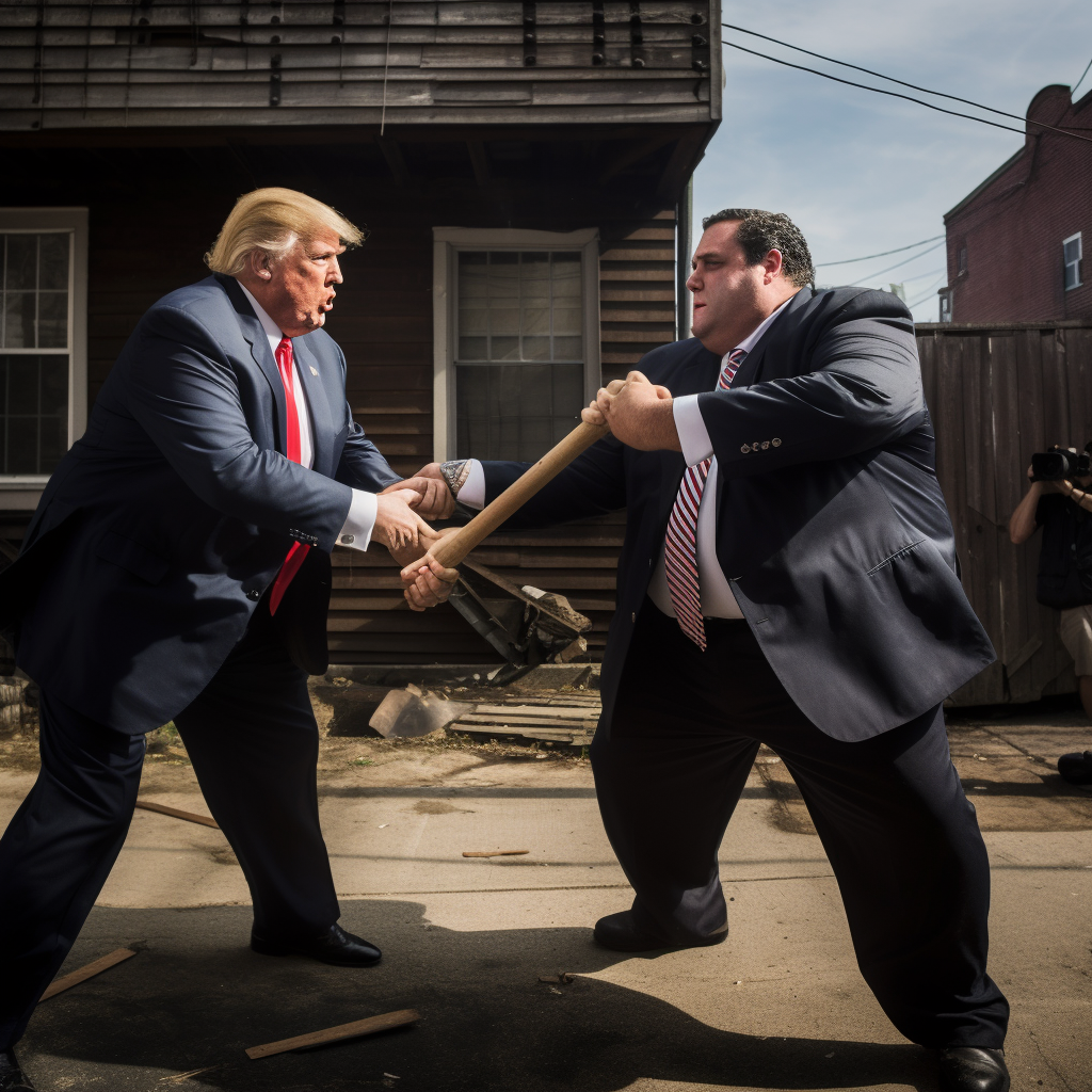 Chris Christie and Donald Trump fighting with baseball bats