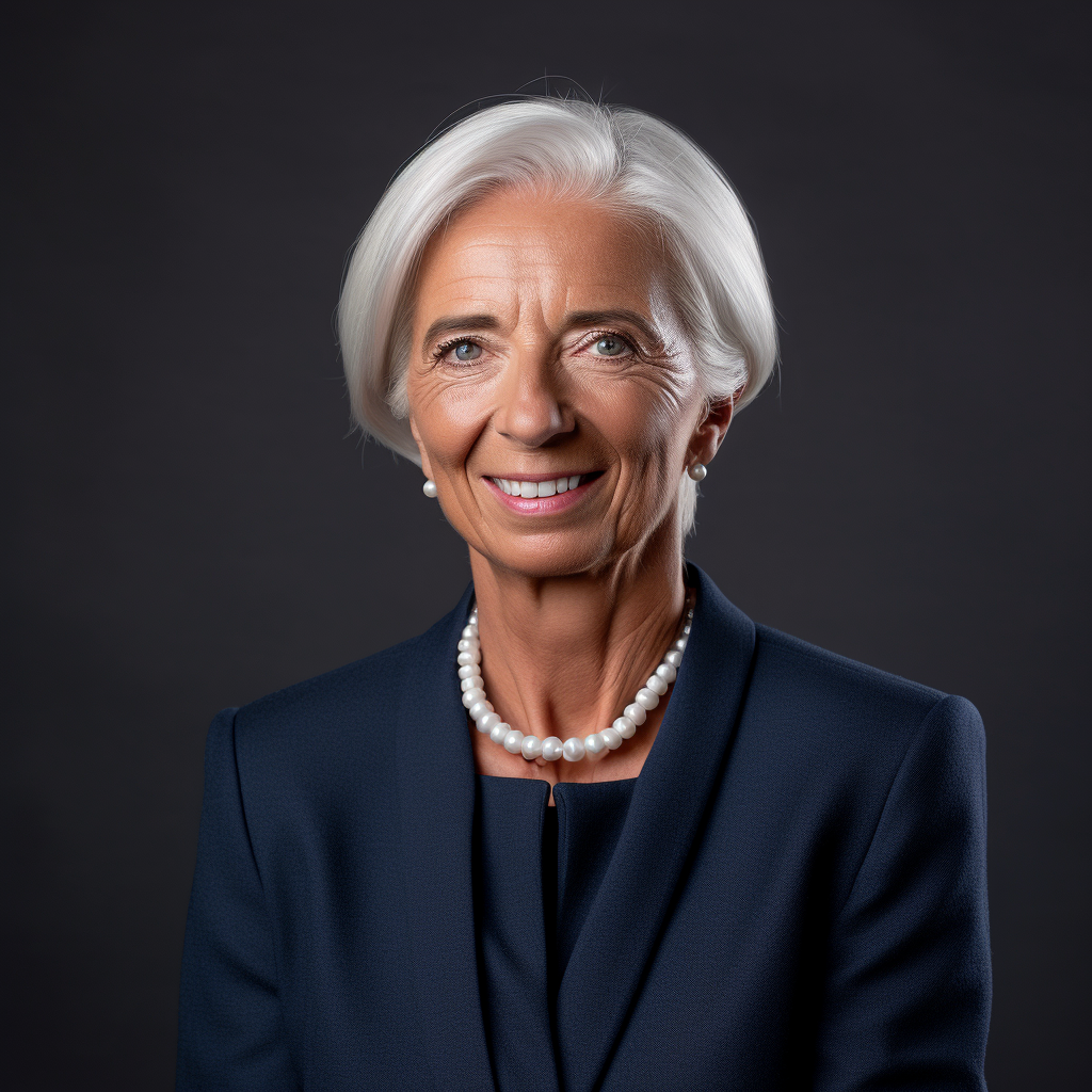 Christine Lagarde speaking at Midjourney AI event