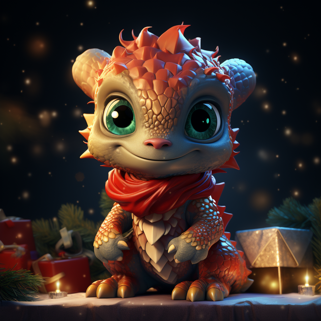 Cute baby dragon in vibrant Christmas colors