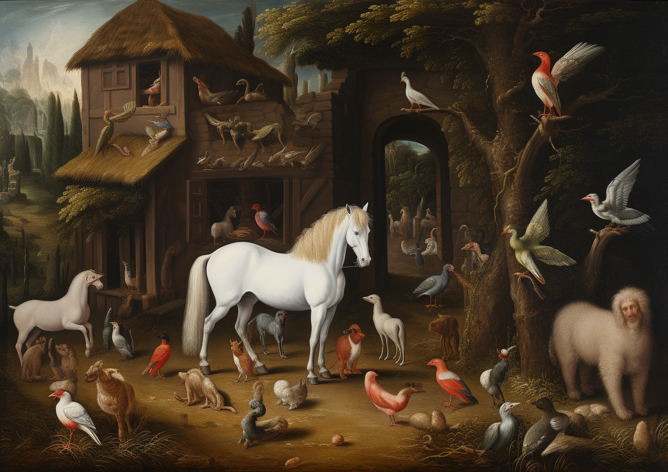 Festive Christmas Barnyard Scene with Animals