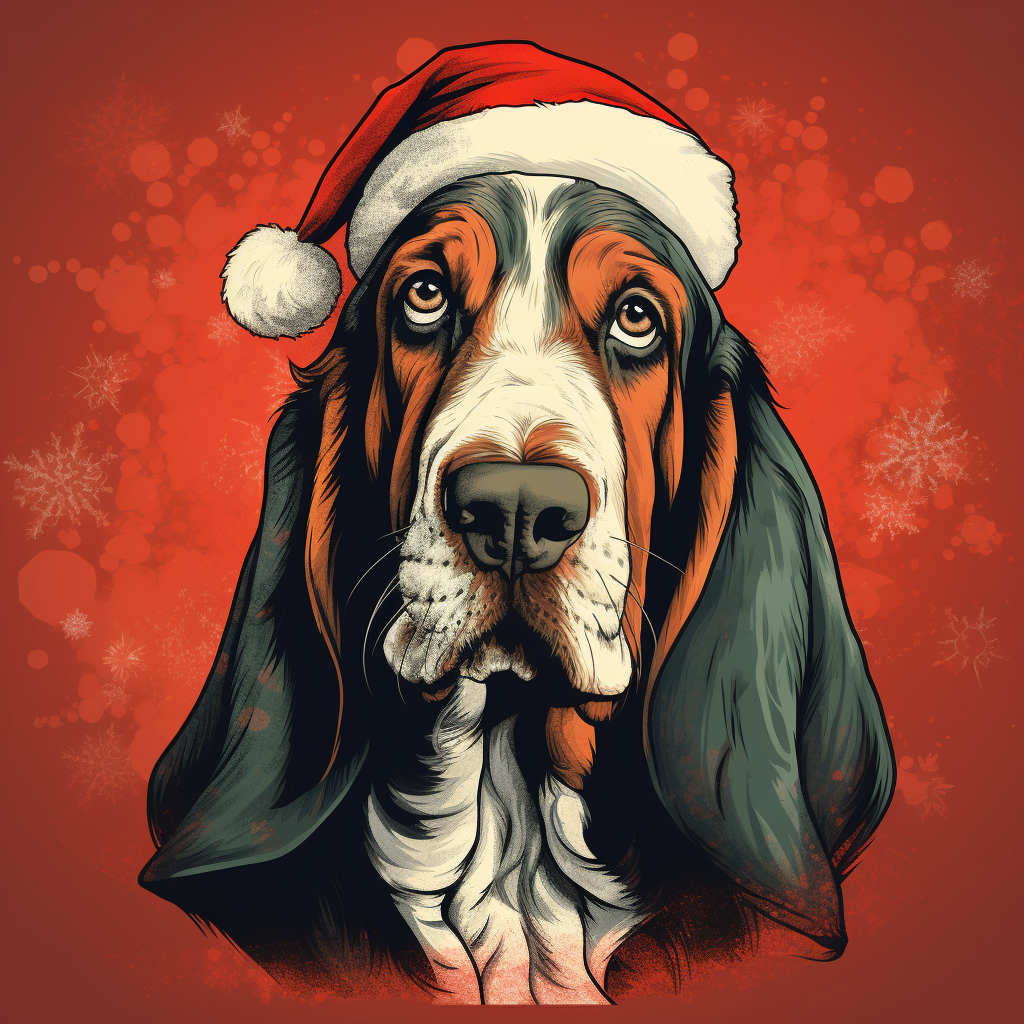 Christmas Basset Hound in graphic novel style