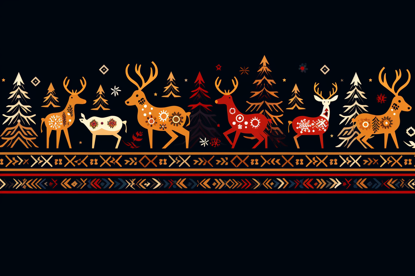 Festive beer and reindeer border pattern