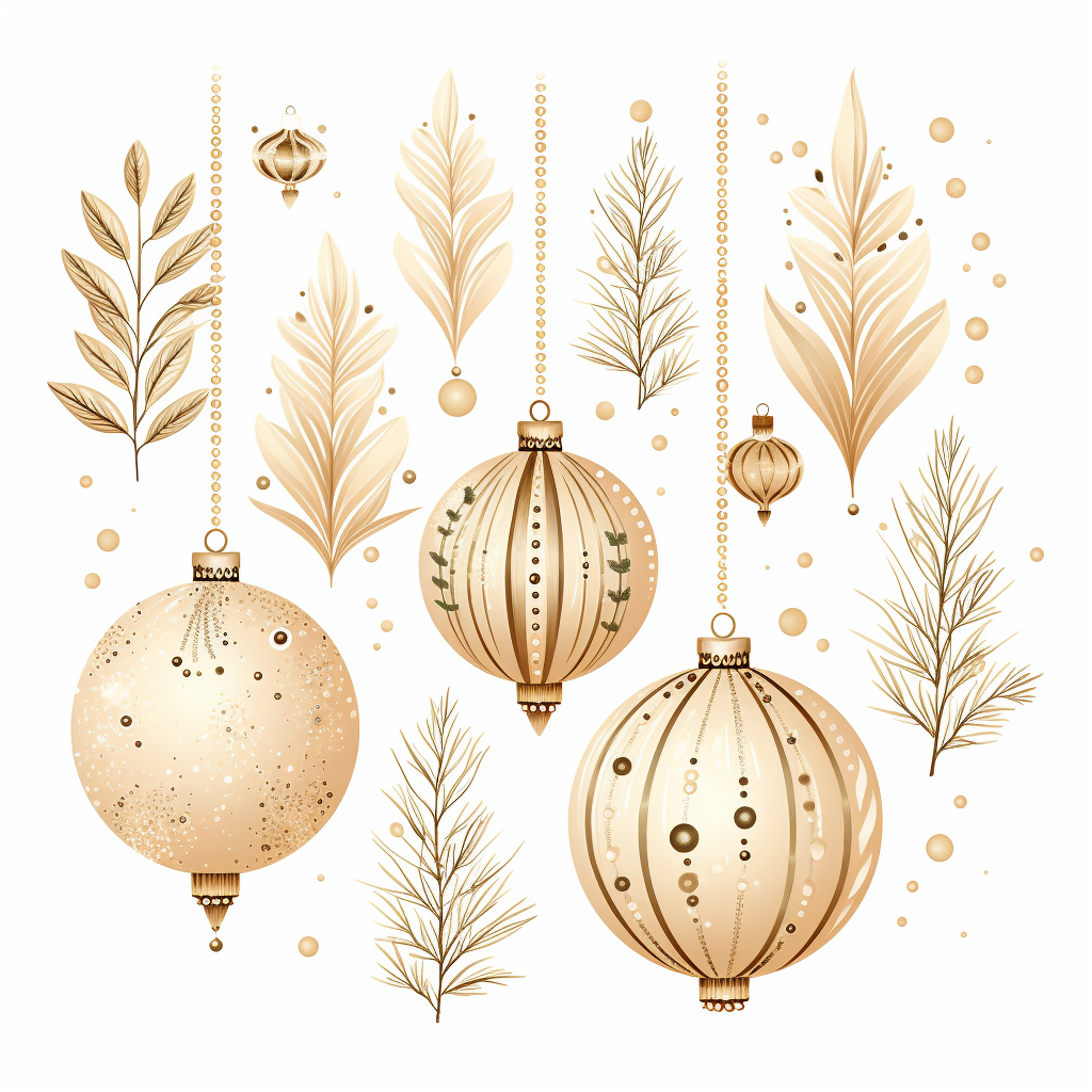 Christmas Beige Decor Leaves Clipart