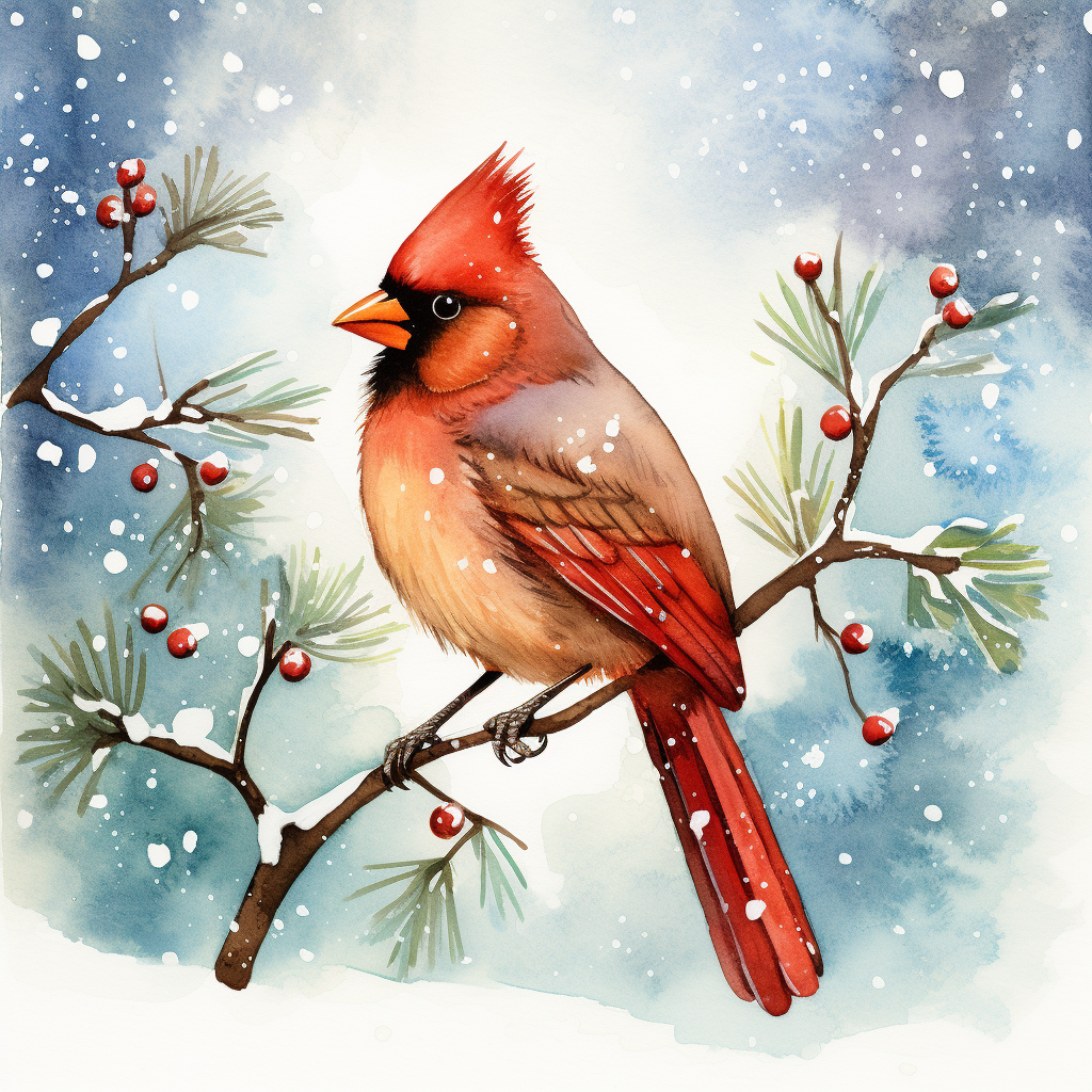 Christmas Cardinal Art Anita Jeram Watercolor