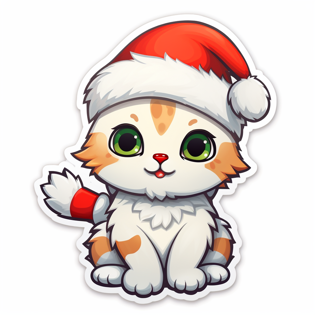 Christmas cat sticker on white background