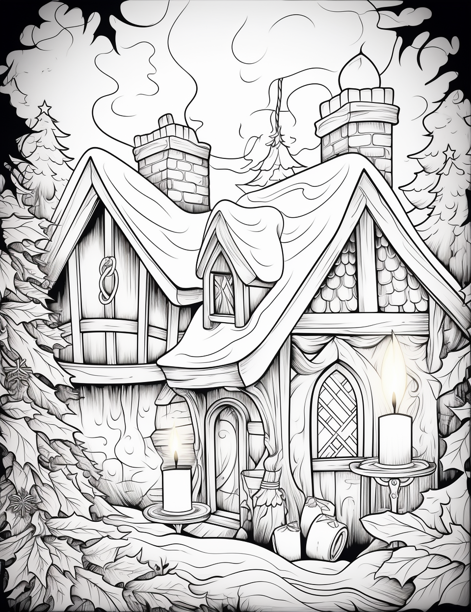 Festive Christmas coloring page illustration