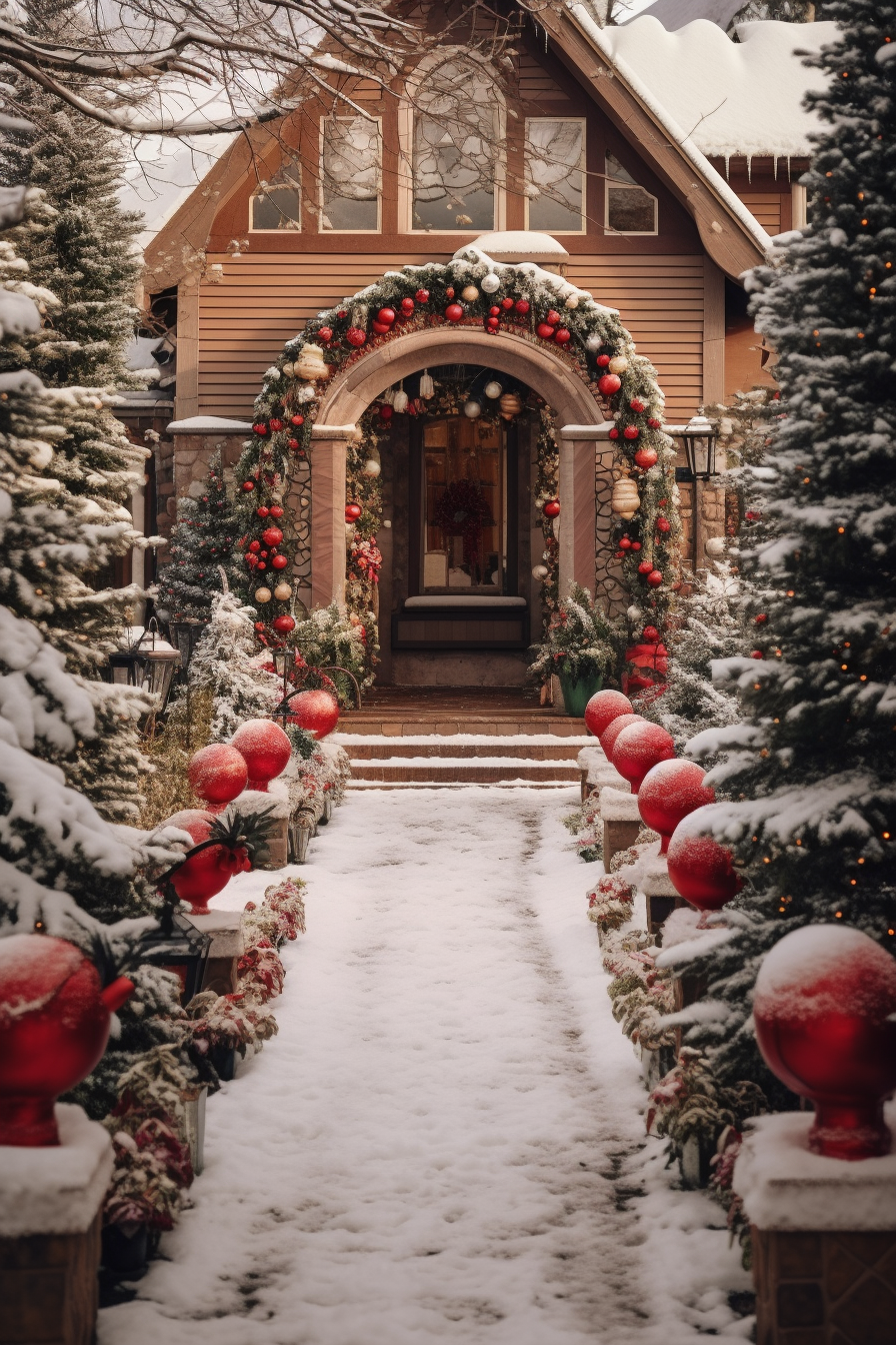 Beautifully decorated Christmas backyard scene