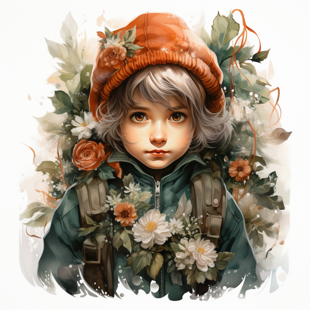 Young Christmas Elf with Flowers