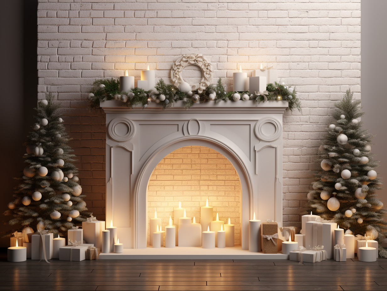 Festive Christmas Fireplace with Decorations