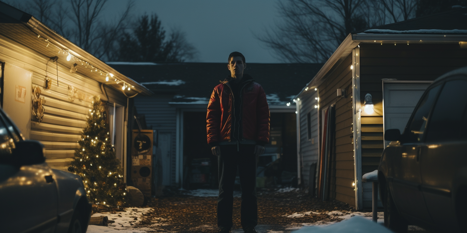 Guy standing in front of festive garage