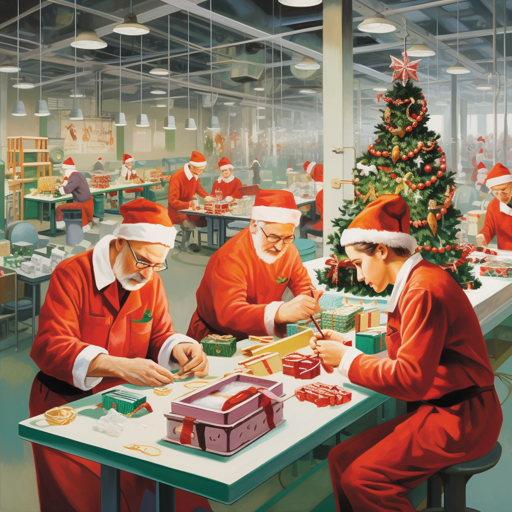 Christmas gifts production line at Santa Claus Factory