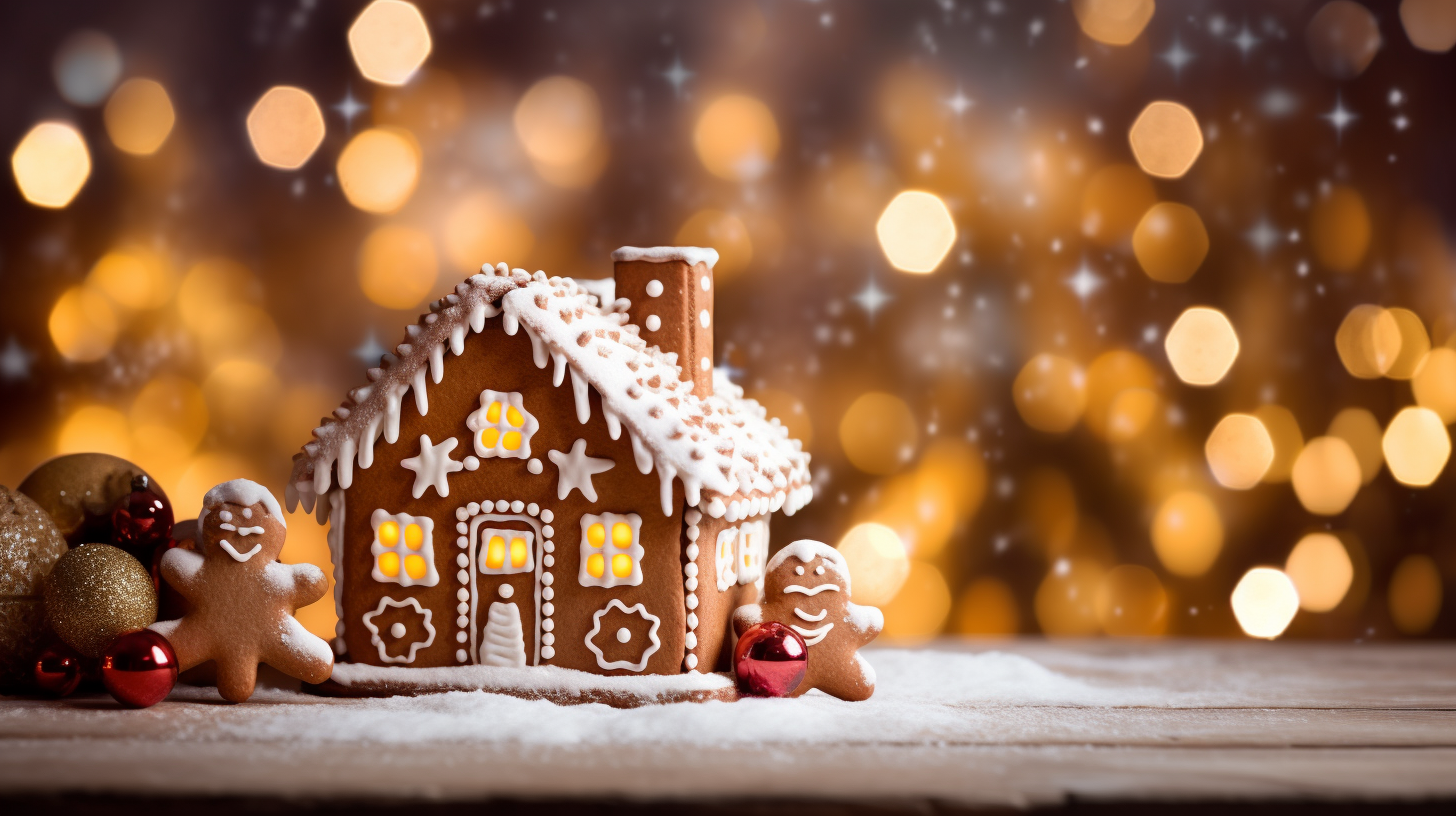 Gingerbread House on Wooden Table