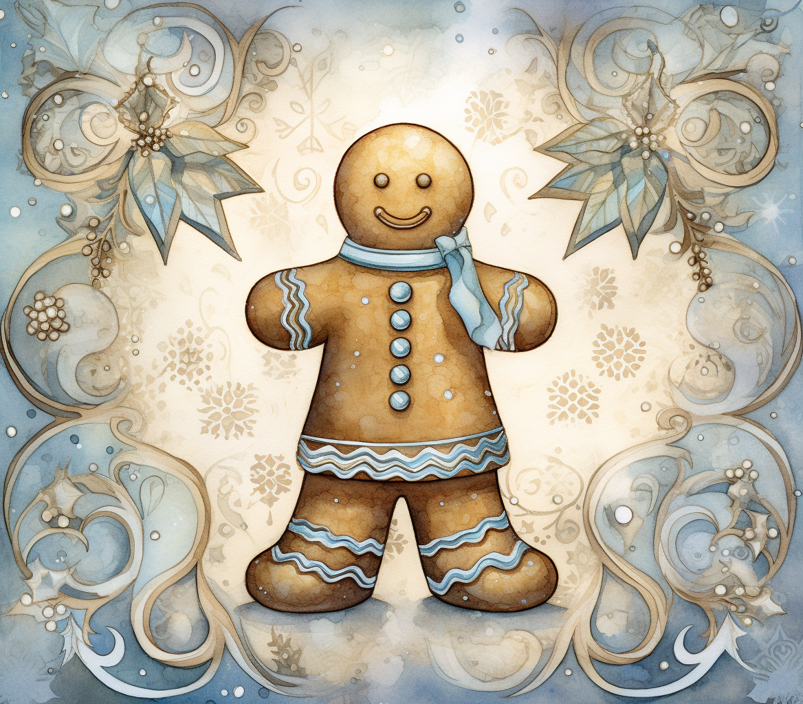 Christmas gingerbread man in beautiful watercolor art