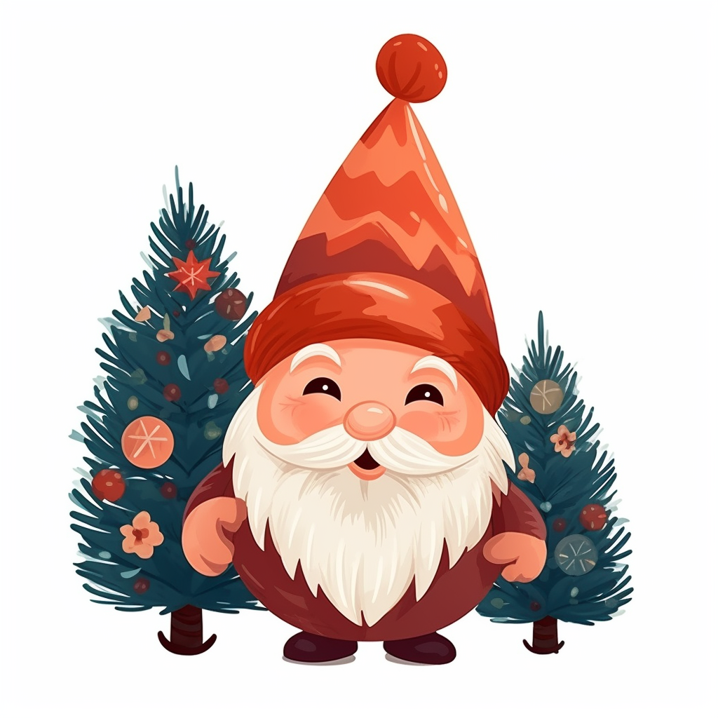 Cute Christmas gnome in flat garden art style